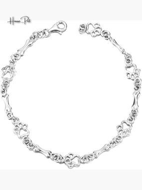 925 Sterling Silver Dog Bone Paw Print Link Charm Bracelet